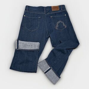 RARE Sharkah Chakra Godvari Straight Leg Jean Embroidered Selvedge Denim Size 34